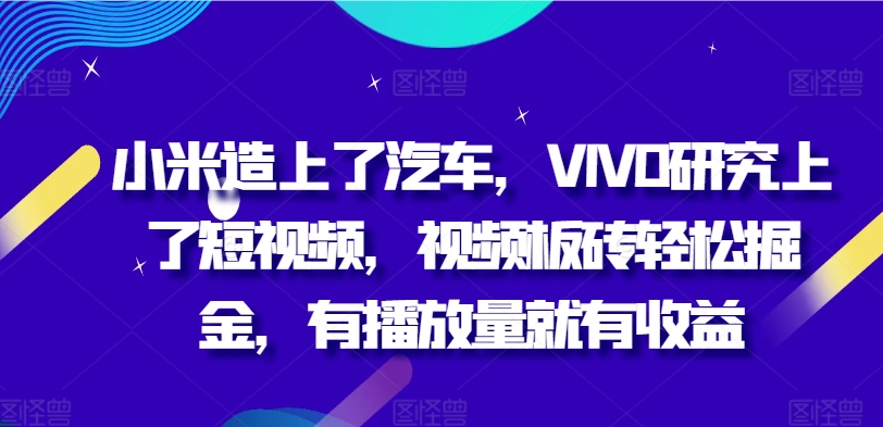 小米造上了汽车，VIVO研究上了短视频，视频板砖轻松掘金，有播放量就有收益-众创项目基地