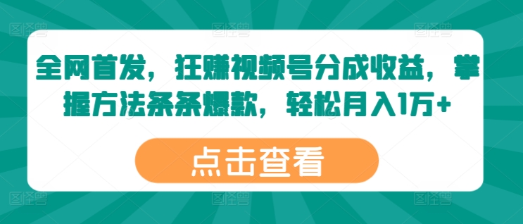 全网首发，狂赚视频号分成收益，掌握方法条条爆款，轻松月入1万+-众创项目基地