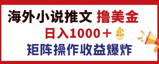 最新海外小说推文撸美金，日入1k+ 蓝海市场，矩阵放大收益爆炸-众创项目基地