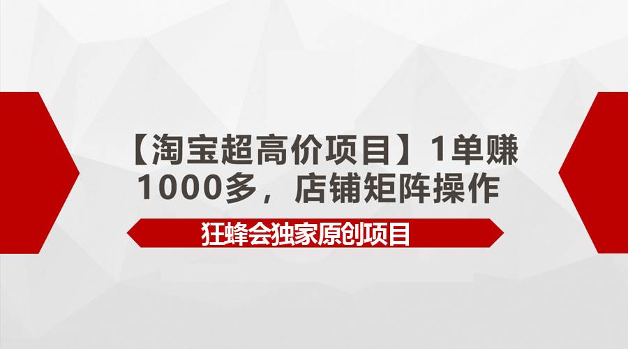 【淘宝超高价项目】1单赚1000多，店铺矩阵操作-众创项目基地