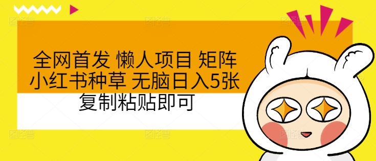 全网首发 懒人项目 矩阵小红书种草 无脑日入5张 复制粘贴即可-众创项目基地
