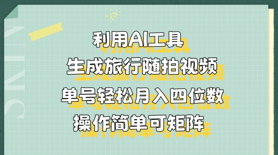 利用AI工具生成旅行随拍视频，单号轻松月入四位数，操作简单可矩阵-众创项目基地