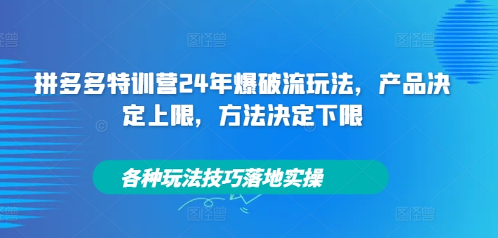 拼多多特训营24年爆破流玩法，产品决定上限，方法决定下限，各种玩法技巧落地实操-众创项目基地