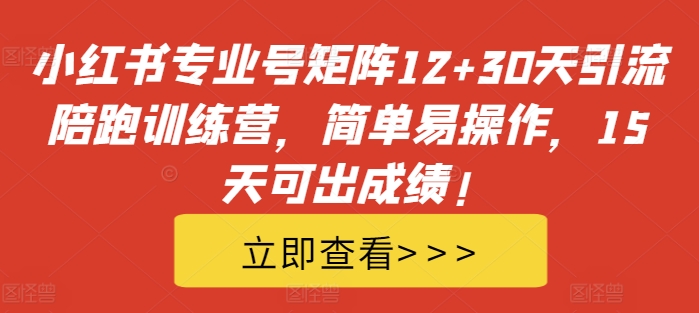 小红书专业号矩阵12+30天引流陪跑训练营，简单易操作，15天可出成绩!-众创项目基地