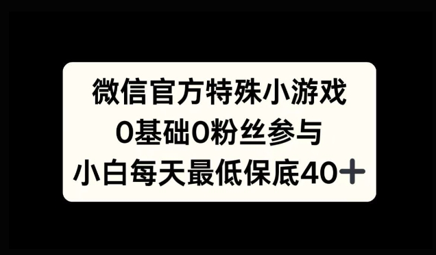 微信官方特定小游戏，0基础0粉丝，小白上手每天最少保底40+-众创项目基地