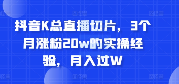 抖音K总直播切片，3个月涨粉20w的实操经验，月入过W-众创项目基地