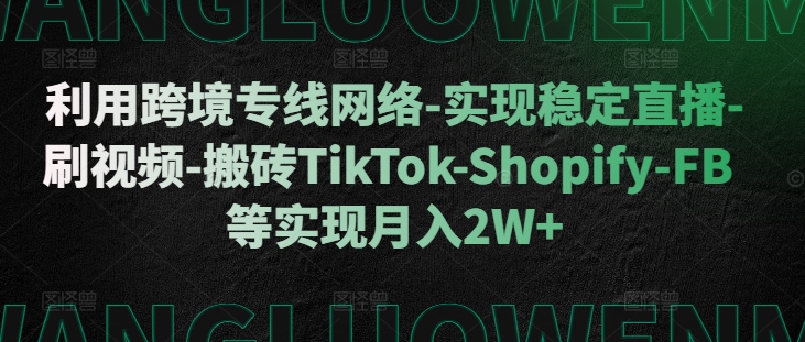 利用跨境专线网络-实现稳定直播-刷视频-搬砖TikTok-Shopify-FB等实现月入2W+【揭秘】-众创项目基地