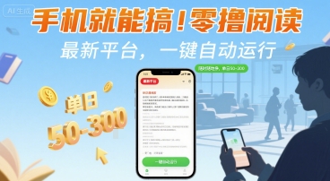 手机就能搞！零撸阅读挂G，最新平台，一键自动运行，随时随地挣，单日50-3张+【揭秘】-众创项目基地
