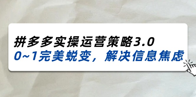 2024-2025拼多多实操运营策略3.0，0~1完美蜕变，解决信息焦虑（38节）-众创项目基地