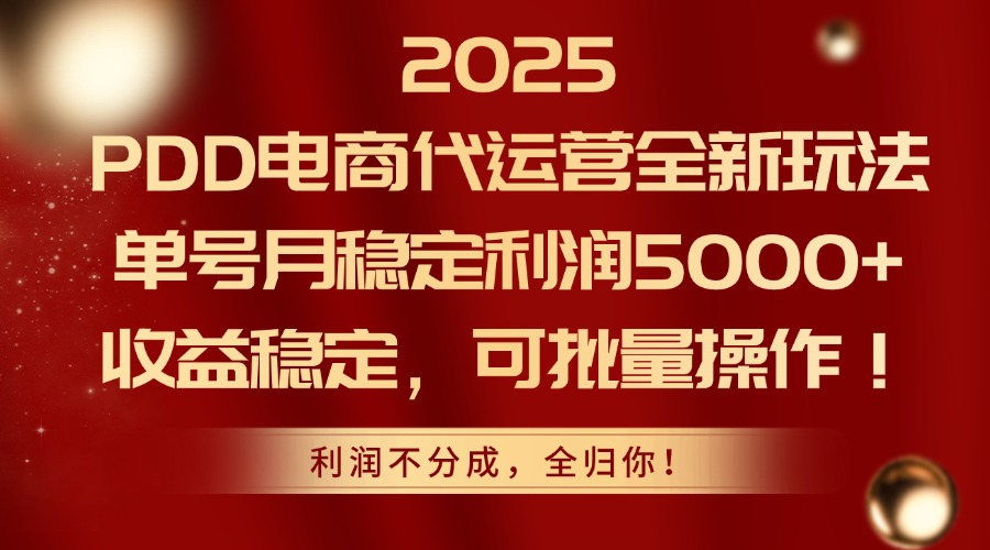 （14839期）2025PDD电商代运营全新玩法，单号月稳定利润5000+，收益稳定，可批量操作-众创项目基地