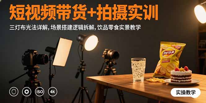 （15540期）短视频带货+拍摄实训：三灯布光法详解,场景搭建逻辑拆解,饮品零食实景教学-众创项目基地