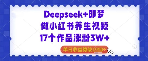 Deepseek+即梦做小红书养生视频17个作品涨粉3W+单日收益几张-众创项目基地