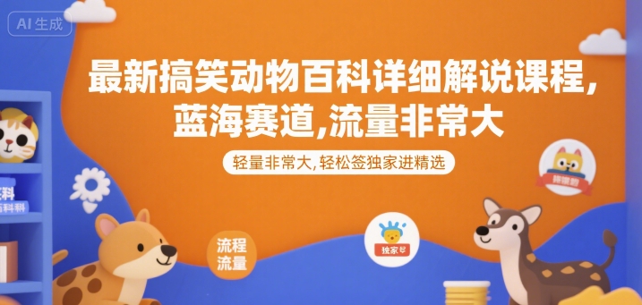 最新搞笑动物百科详细解说课程，蓝海赛道，流量非常大，轻松签独家进精选-众创项目基地