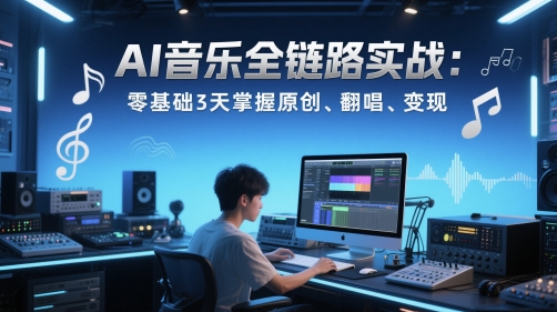 AI音乐全链路实战变现课：零基础3天掌握原创、翻唱、变现-众创项目基地
