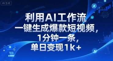 利用AI工作流一键生成爆款短视频，1分钟一条，单日变现1k+-众创项目基地