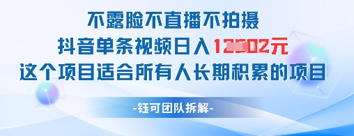 不露脸不直播不拍摄抖音单条视频日入1k+这个项目适合所有人长期积累的项目-众创项目基地