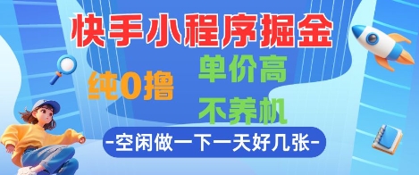 快手小程序掘金，纯0撸，单价高不养机 利用空闲时间做一做，一天好几张【揭秘】-众创项目基地