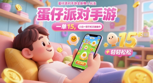 蛋仔派对手游全新懒人玩法，一单15.小白一部手机无脑 操作，日入多张+轻轻松松-众创项目基地