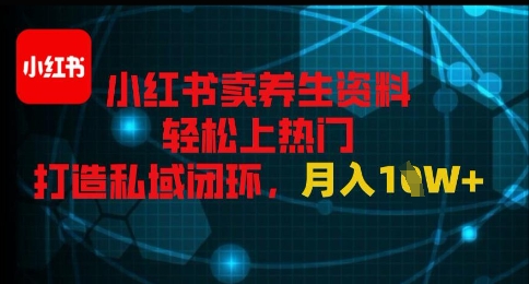 小红书卖养生资料轻松上热门，打造私域闭环，月入1W+-众创项目基地