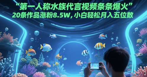 第一人称水族代言视频条条爆火，20条作品涨粉8.5W，小白轻松月入五位数-众创项目基地