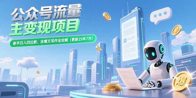 （15412期）公众号流量主变现项目，新手日入四位数，含爆文写作全攻略(更新25年7月)-众创项目基地