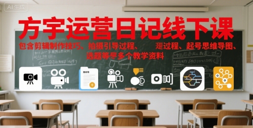 方宇运营日记线下课，包含剪辑制作技巧、拍摄引导过程、起号思维导图、选题等多个教学资料-众创项目基地