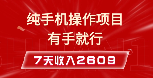 纯手机操作的小项目，有手就能做，7天收入2609+实操教程【揭秘】-众创项目基地