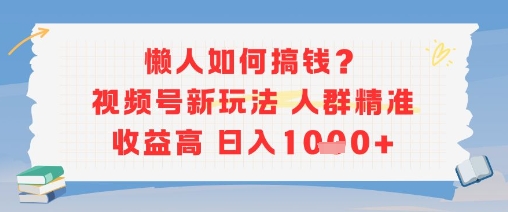 懒人如何搞钱？视频号新玩法，人群精准收益高，日入多张-众创项目基地