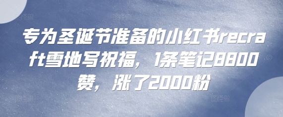 专为圣诞节准备的小红书recraft雪地写祝福，1条笔记8800赞，涨了2000粉-众创项目基地