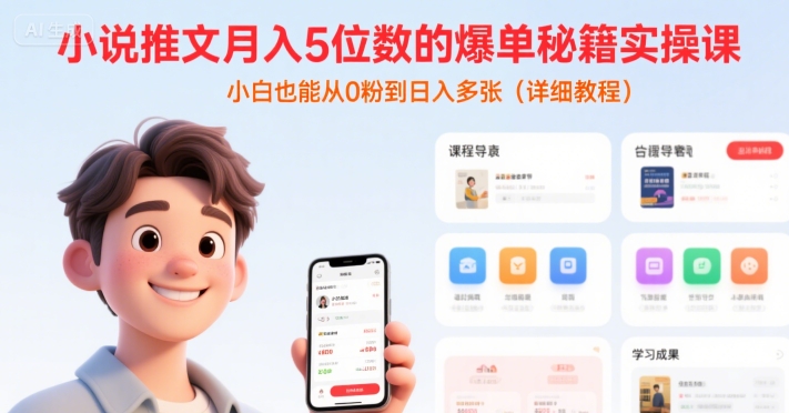 小说推文月入5位数的爆单秘籍实操课，，小白也能从0粉到日入多张(详细教程)-众创项目基地