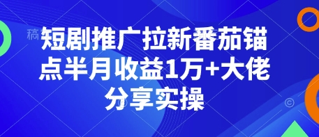短剧推广拉新番茄锚点半月收益1万+大佬分享实操-众创项目基地