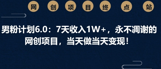 男粉计划6.0：7天收入1W+，永不凋谢的网创项目，当天做当天变现-众创项目基地