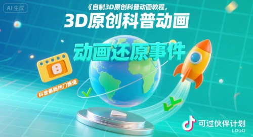 自制3D原创科普动画教程，动画还原事件，抖音最新热门赛道，可过伙伴计划-众创项目基地