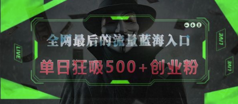 全网最后的流量蓝海入口，半小时引流50+创业粉，单日狂吸500+创业粉-众创项目基地