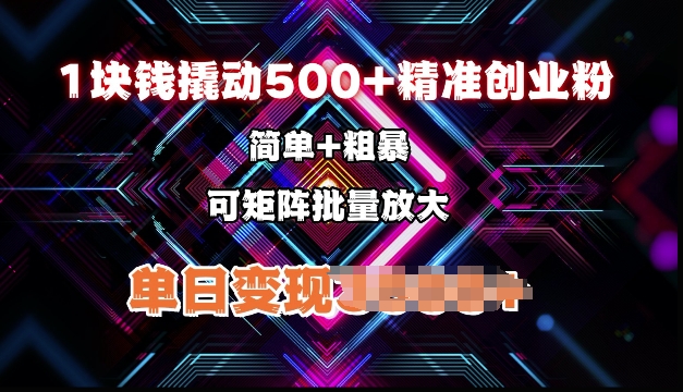 低价撬动500+精准创业粉，简单、粗暴、批量放大，单日变现多张-众创项目基地