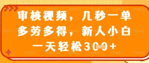 视频审核员，几秒一单，不限时间，不限地点，多做多得，新人小白一天轻松几张+【揭秘】-众创项目基地