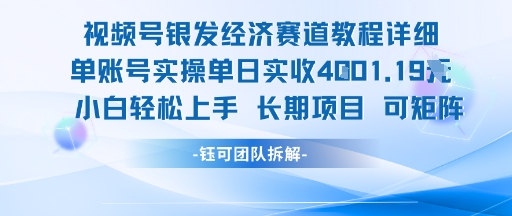 视频号银发经济赛道单账号实操单日实收1k+，小白轻松上手长期项目-众创项目基地