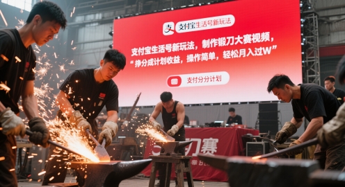 支付宝生活号新玩法，制作锻刀大赛视频，挣分成计划收益，操作简单，轻松月入过W-众创项目基地