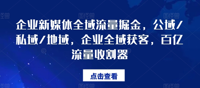 企业新媒体全域流量掘金，公域/私域/地域，企业全域获客，百亿流量收割器-众创项目基地