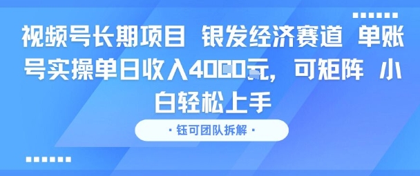 视频号长期项目 银发经济赛道 单账号实操单日收入1k，可矩阵 小白轻松上手-众创项目基地