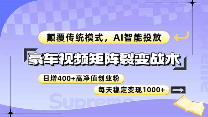 （14903期）豪车视频矩阵裂变战术，颠覆传统模式，AI智能投放，日增400+高净值创业…-众创项目基地