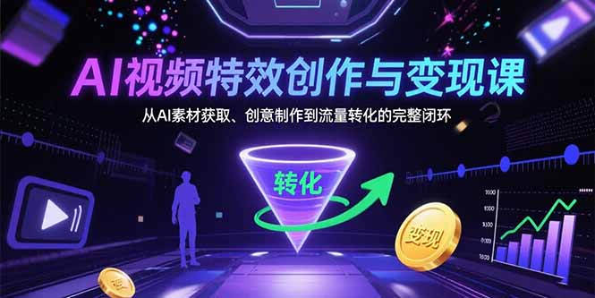 （15587期）AI视频特效创作与变现课：从AI素材获取、创意制作到流量转化的完整闭环-众创项目基地