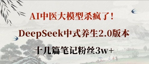 AI中医大模型杀疯了！DeepSeek中式养生2.0版本，十几篇笔记粉丝3w+-众创项目基地