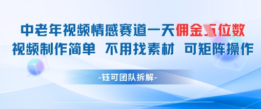 中老年情感赛道一天佣金多张 视频制作简单不用找素材 可矩阵操作-众创项目基地