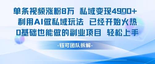 单条视频私域变现4.9k+利用AI做私域玩法 已经开始火热0基础也能做的副业项目轻松上手-众创项目基地
