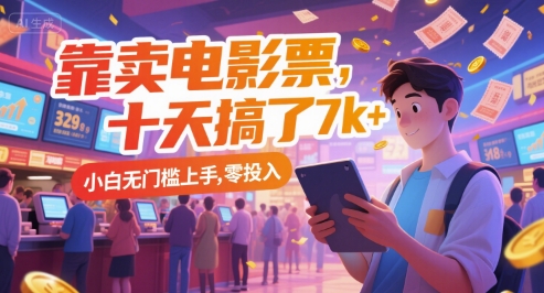 靠卖电影票，十天搞了7k+，小白无门槛上手，零投入【揭秘】-众创项目基地
