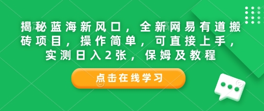 揭秘蓝海新风口，全新网易有道搬砖项目，操作简单，可直接上手，实测日入2张，保姆及教程-众创项目基地