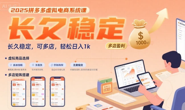 2025拼多多虚拟电商系统课，长久稳定，可多店，轻松日入1k-众创项目基地