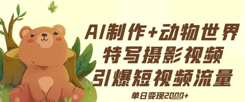 AI制作动物世界特写摄影视频+引爆短视频流量+单日变现多张-众创项目基地