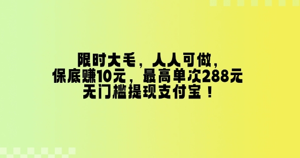 限时大毛，人人可做，保底挣10元，最高单次288元，无门槛提现支付宝！-众创项目基地